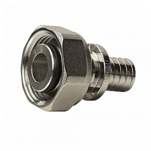 Соединитель латунный Дн 20-3/4" никелированный для PE-X труб под евроконус с накидной гайкой RAUTITAN Rehau в Красноярске