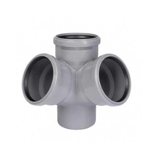 Крестовина PP-H двухплоскостная серая Дн 110-110-110 б/нап в/к VALFEX в Красноярске