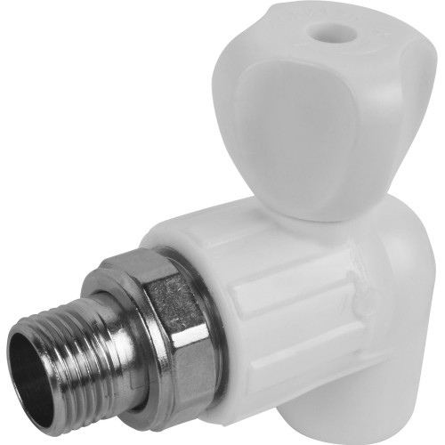 Кран полипропиленовый PP-R запорный угловой стандартнопроходной НР для радиатора Ру 25 RTP (РосТурПласт) 20 мм 1/2" ГОСТ 32415-2013 в Красноярске