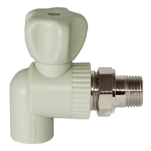 Кран полипропиленовый PP-R запорный угловой стандартнопроходной НР серый ручка-вентиль для радиатора Ру 10 Pro Aqua 20 мм 1/2" ГОСТ 32415-2013 в Красноярске