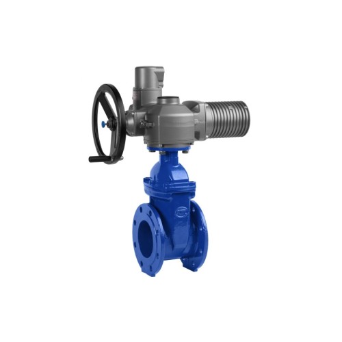 Задвижка чугунная фланцевая с электроприводом AUMA SA16.2 380В и обрезиненным клином KR12 500 мм в Красноярске